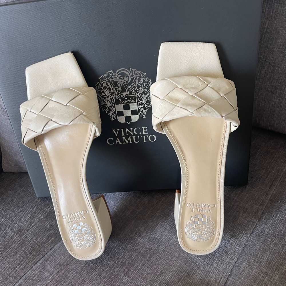 Vince Camuto Beige Ivory  Woven Heeled Sandals size 8.5 - Picture 2 of 8